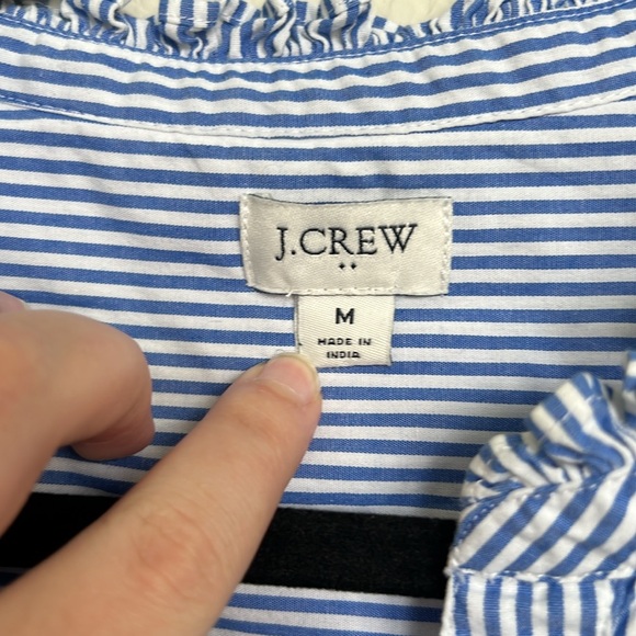 J. Crew Blue Striped 3/4 Sleeve button front tunic top - Picture 2 of 6